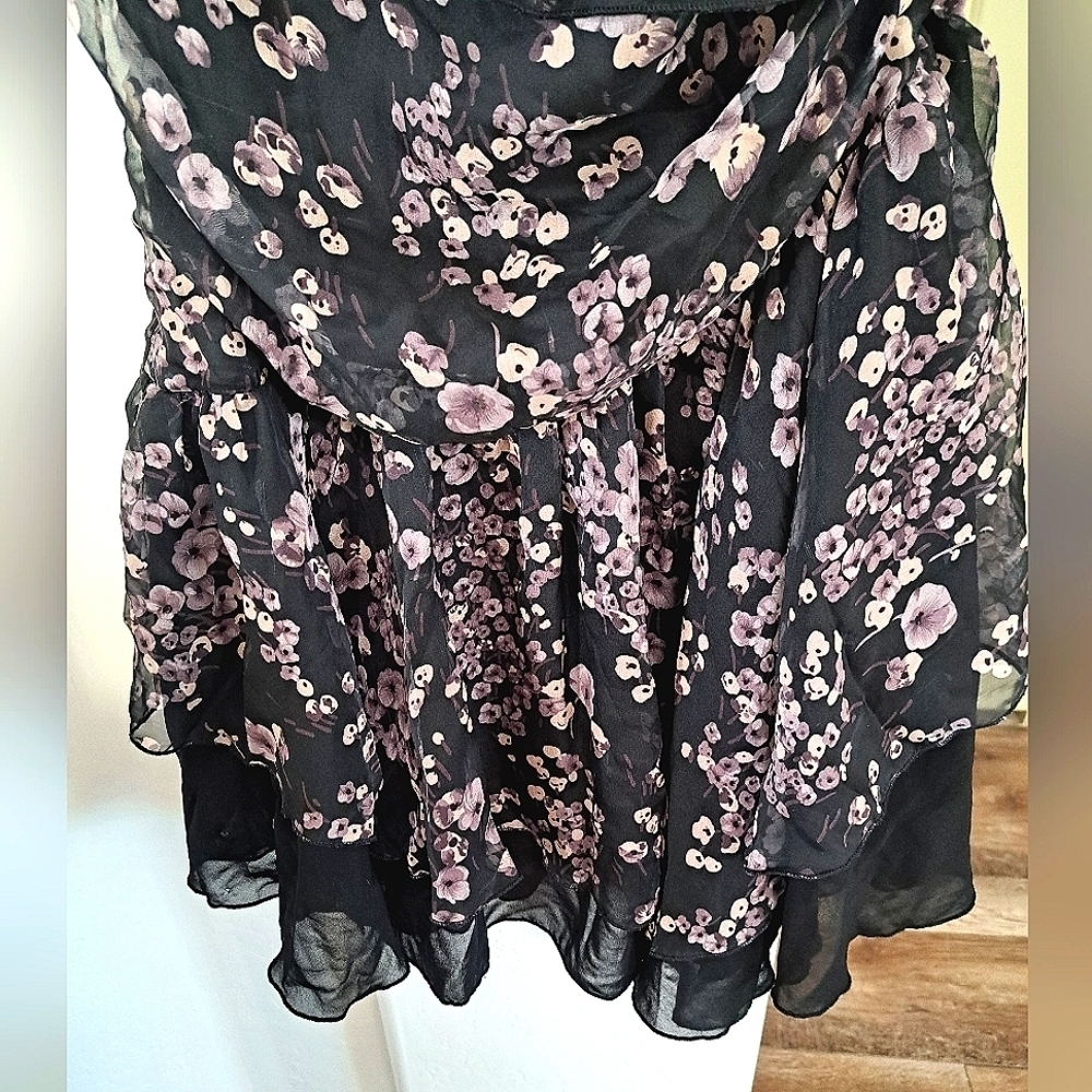 Cecico Black and Cream Chiffon Ruffled One Shoulder Asymmetrical Dress Large - Picture 10 of 17